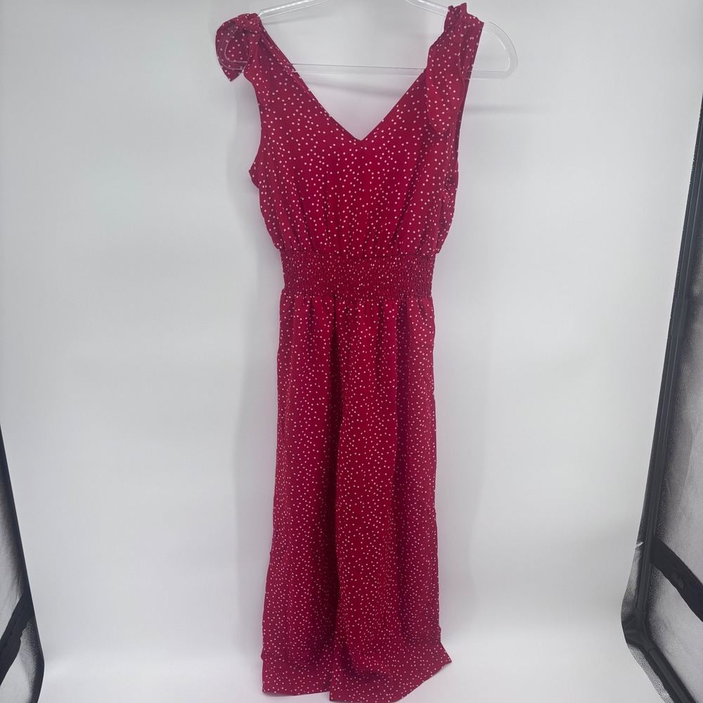 Sienna Sky Red Polka Dot Jumpsuit XS Sleeveless Smocked Waist Tie Straps